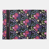 フラワーブーケモノグラムブラック キッチンタオル (横)
