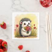 フラワーブーケ付きハリネズミ スタンダードカクテルナプキン (インサイチュ)