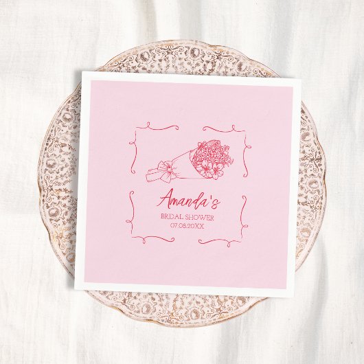 フラワーブーケ手描きブライダルシャワー スタンダードカクテルナプキン