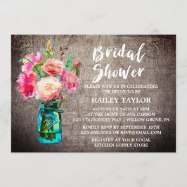 フラワーブーケ素朴ー付きメイソンジャーブライダルシャワー 招待状