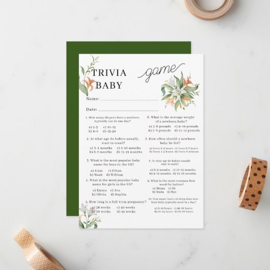 フラワーブーケ赤ちゃんシャワートリビアガム ノートカード (正面/裏面インサイチュ)