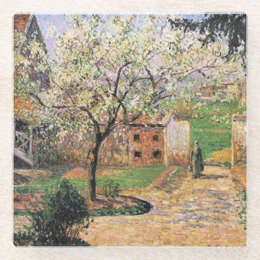 フラワープラムの木、エラグニーカミーユピサロ ガラスコースター (正面)