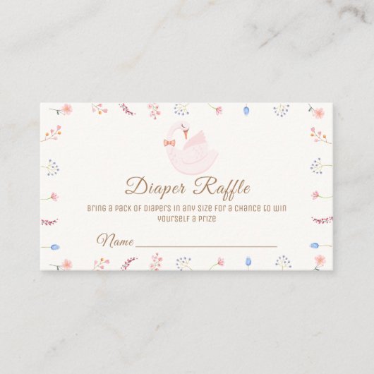 フラワープリンセススワンおむつラッフルベビーシャワー エンクロージャーカード (正面)