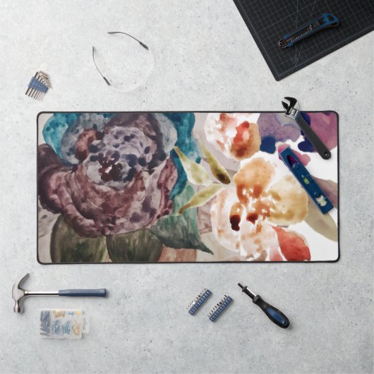 フラワープリンセス赤面ピンクパステルウォーターカラー デスクマット (ワークステーション)