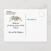 フラワープリントのクラフト紙を使った、ナチュラルなウェディングのお礼カード 案内ポストカード (裏面)