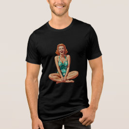 フラワープリントの水着のレトロピンナップガール 1950年代 トライブレンドＴシャツ