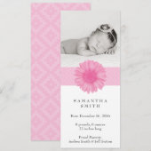 フラワーヘアバンドの誕生発表カード 4" x 9.25" 案内状 (正面/裏面)