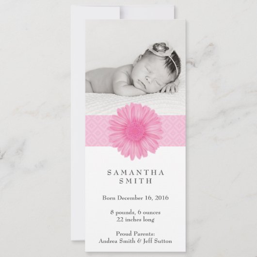 フラワーヘアバンドの誕生発表 4" x 9.25" 案内状 (正面)