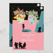 フラワーヘアヘッドブラックピンクミュージシャン結婚ズ 招待状 (正面/裏面)