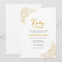 フラワーベイビーシャワーの招待状 ゴールドトーン 招待状