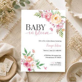 フラワーベイビーシャワー招待状 Baby in Bloom 招待状