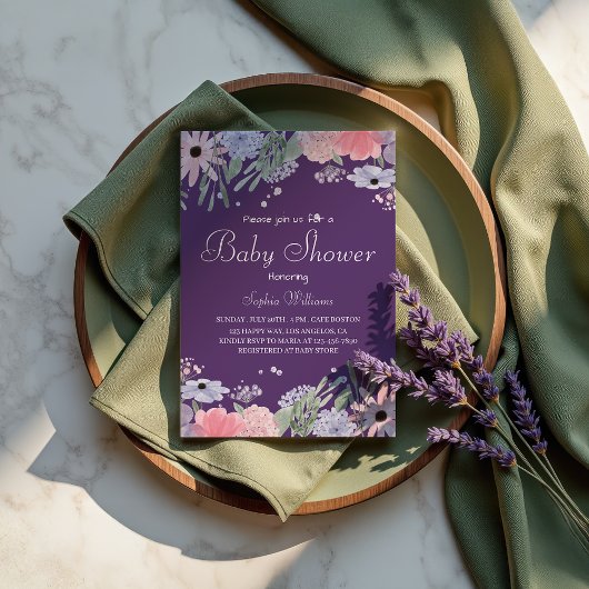 フラワーベイビーシャワー - エレガントな水彩花 招待状