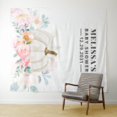 フラワーベイビーシャワー ピンクのバラとパンプキンの背景 タペストリー (インサイチュ(横))