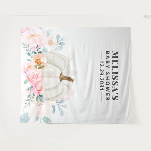 フラワーベイビーシャワー ピンクのバラとパンプキンの背景 タペストリー (正面(横))