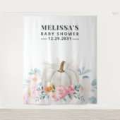 フラワーベイビーシャワー ピンクのバラとパンプキンの背景 タペストリー (正面)