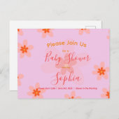 フラワーベビーガールシャワー招待状 ポストカード (正面/裏面)