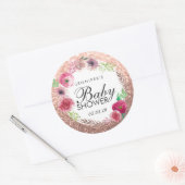 フラワーベビーシャワーピンクローズ金ゴールドグリッター ラウンドシール (封筒)