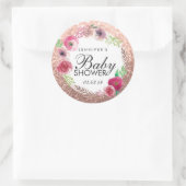フラワーベビーシャワーピンクローズ金ゴールドグリッター ラウンドシール (バッグ)