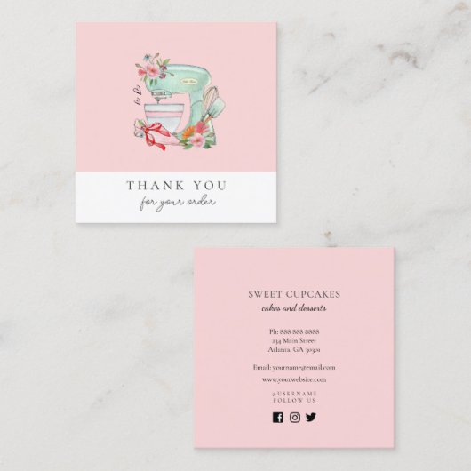 フラワーベーカリー付きケーキミキサー スクエア名刺 (正面/裏面)