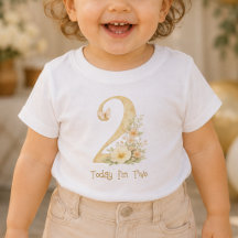 フラワーベージュの2歳の誕生日ベビーTシャツ