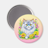 フラワーペルシャ猫パーソナライズされた マグネット (正面/裏面)