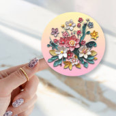フラワーペーパークイリング | ピンクとイエローの花 ラウンドシール