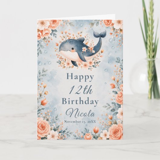 フラワーホエール 誕生日 カード (正面)