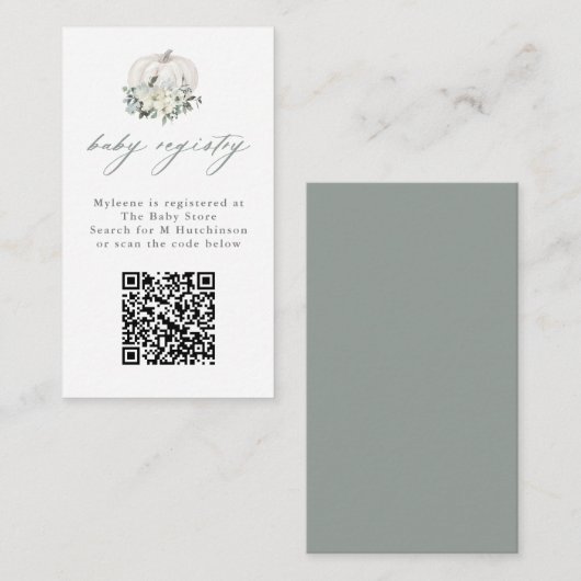 フラワーホワイトパンプキンQRコードベビーレジストリー エンクロージャーカード (正面/裏面)