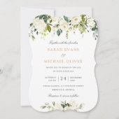 フラワーホワイトロマンチックグリー ネレジィエレガントウェディング 招待状 (正面)