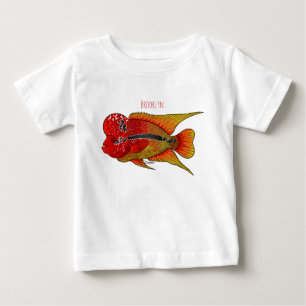 フラワーホーンシクリッドの魚のキャラクターイラスト ベビーTシャツ