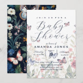 フラワーボタニカルボーホーバタフライ ベイビーシャワー 招待状 (正面/裏面)