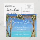 フラワーボヘミアンスタイルの夏のビーチウェディング・セーブ・ザ・デート 案内ポストカード (正面/裏面)