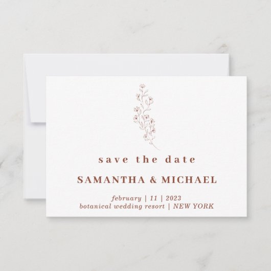フラワーボヘミアンテラコッタインディーズ・セーブ・ザ・デート・ウェディング 招待状 (正面)