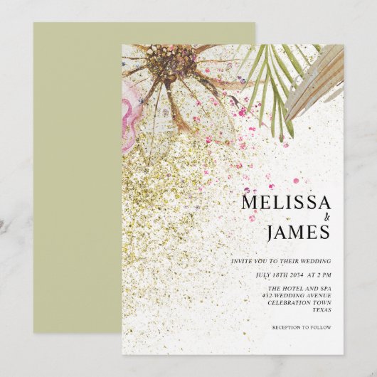 フラワーボヘミアンボタニカルウォーターカラー結婚式 招待状 (正面/裏面)