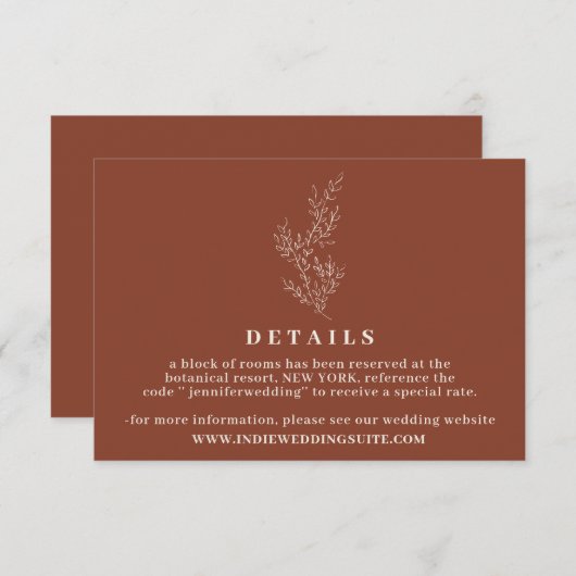 フラワーボホテラコッタ結婚の詳細を燃やした 招待状 (正面/裏面)