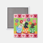 フラワーポットラブラドールパピーズ マグネット (正面/裏面)