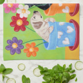 フラワーポットラブラドールパピー絵画ズ キッチンタオル (折り畳み)