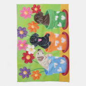 フラワーポットラブラドールパピー絵画ズ キッチンタオル (縦)