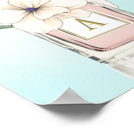 フラワーマグノリアエレガント香水ボトルモノグラム ポスター (角)