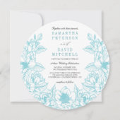 フラワーマグノリアリース | 淡い青 | 結婚式 招待状 (正面)