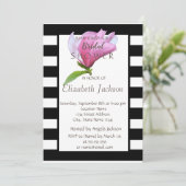 フラワーマグノリア白黒ストライプブライダルシャワー 招待状 (スタンド正面)