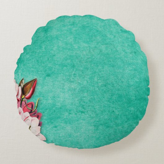 フラワーマグノリア紙ヴィンテージオールド ラウンドクッション (正面)