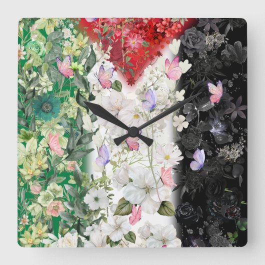 フラワーマップが可愛いパレスチナ壁掛け時計 スクエア壁時計 (正面)