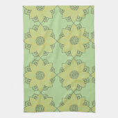 フラワーマンダラグリーン&イエロー キッチンタオル (縦)