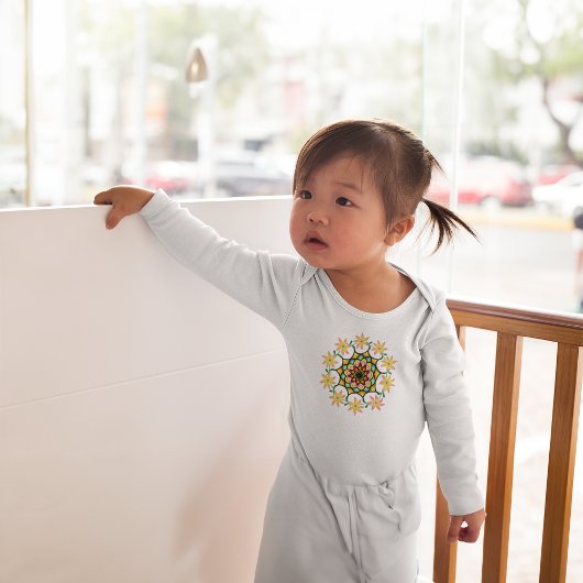 フラワーマンダラデザインベビーTシャツ ベビーボディスーツ