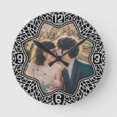 フラワーマンダラフローラ形カスタムのフォトブラック ラウンド壁時計 (正面)