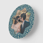 フラワーマンダラフローラ形カスタムのフォトブルー ラウンド壁時計 (傾斜)