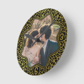 フラワーマンダラフローラ形フォトブラック金ゴールドデコ ラウンド壁時計 (傾斜)