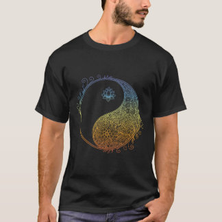 フラワーマンダラ陰陽太極図ミニマルタオイズム Tシャツ