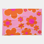 フラワーマーケットアムステルダムレトロフラワーズピンクオレンジ キッチンタオル (横)